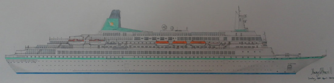 A photograph of Harry Cotterill's large-scale drawing of the cruise ship Albatros 